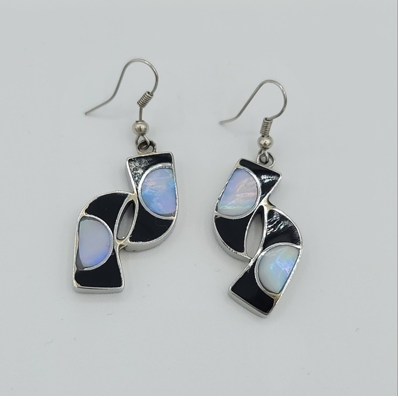Unique Earrings Silvertone Iridescent Curve Earrings #1126 - Picture 2 of 10